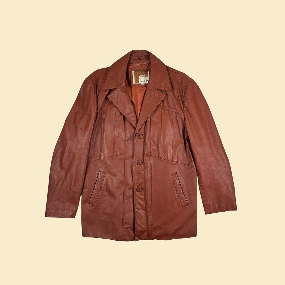 1970s brown leather jacket by Counter Action, size 46 mens leather jacket